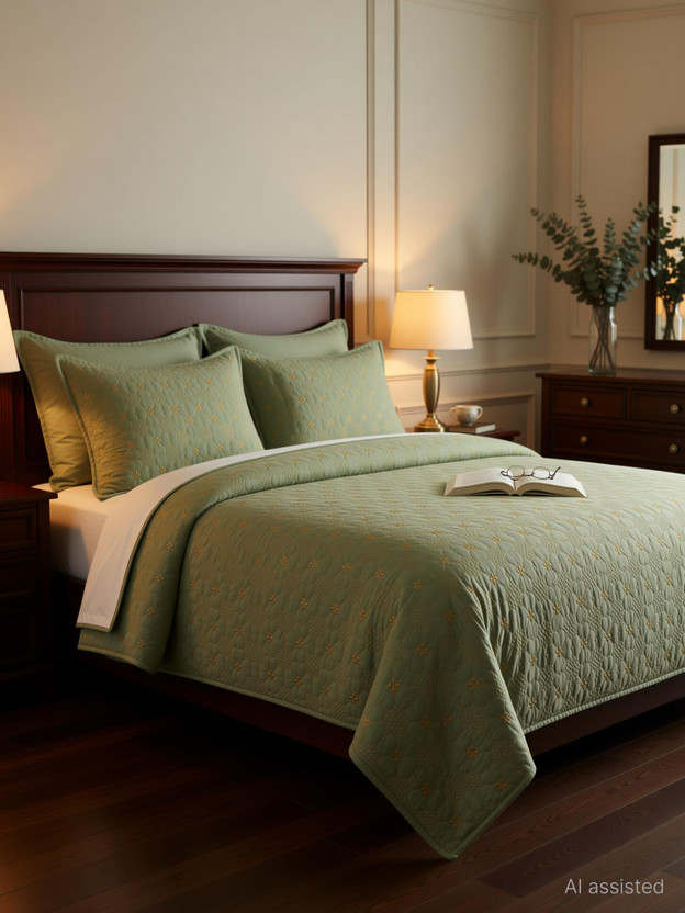 BSB HOME Cotton Double King Sized Bedding Set(Blue, 1 King Size Bedcover & 2 Pillow Covers)