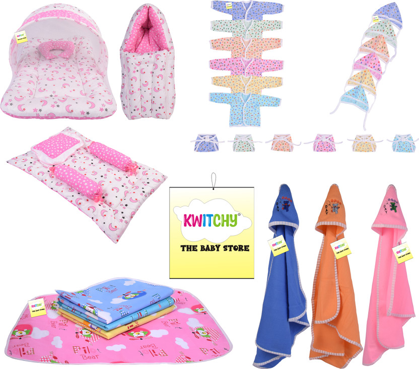 Kwitchy Kwitchy Baby Products All Gifts Set for New Born Bedding & Clothing Combo standard Crib(Fabric, Pink) - Flipkart Deal