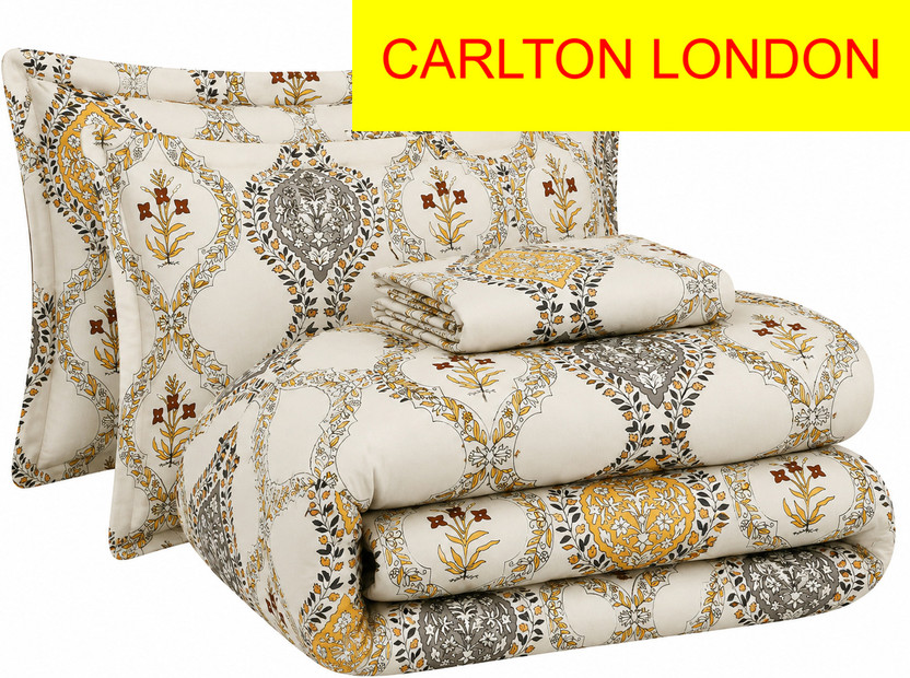 CARLTON CARLTON LONDON Cotton Double King Sized Bedding Set(CL-BEDDING SET-WHITE DAMASK, 1 comforter 1 bedsheet 2 pillow cover) - Flipkart Deal