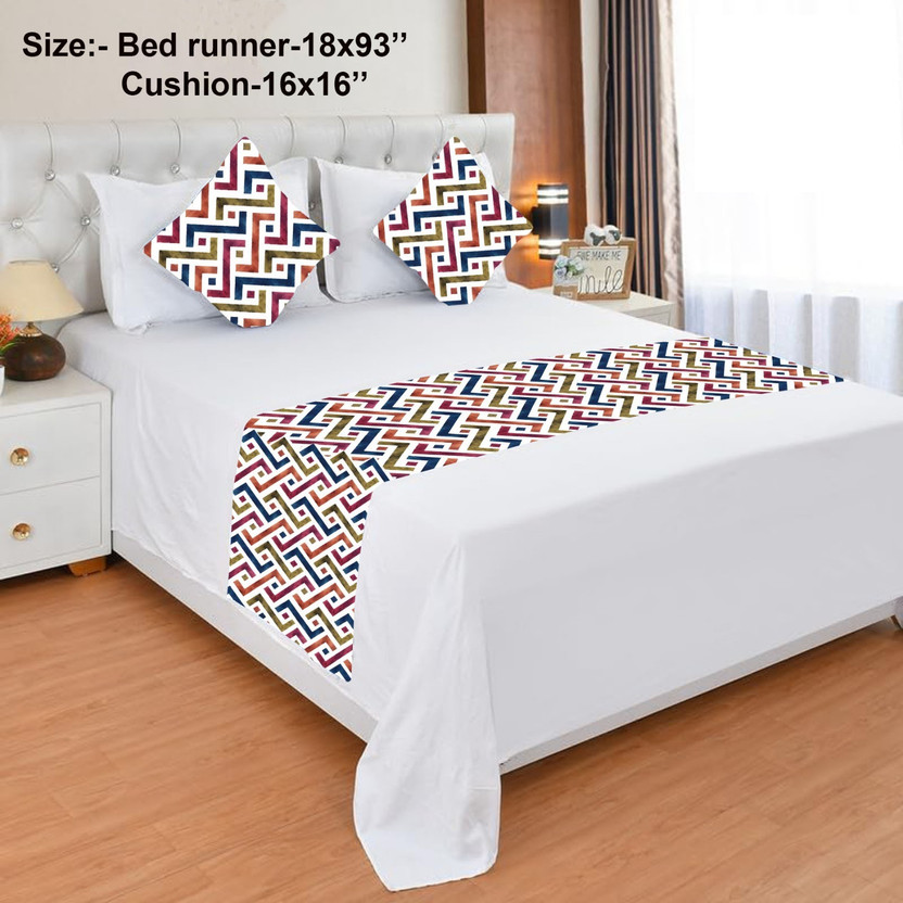 A CUBE LUXURY SOLUTIONS Velvet, Jacquard King Sized Bedding Set(White, Multicolor, 2 Cushion Cover, 1 Bed Runner)
