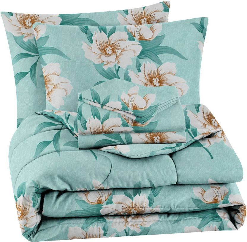 BSB HOME Microfiber Double Sized Bedding Set(Light Green & Beige, Complete 4pcs Bedding Set | 1 Reversible Comforter | 1 Double Bed Sheet | 2 Pillow Covers)