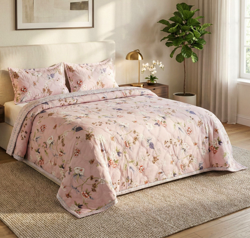 BSB HOME Cotton Double King Sized Bedding Set(Light Pink, 1 King Size Bed Cover, 2 Pillow Covers)