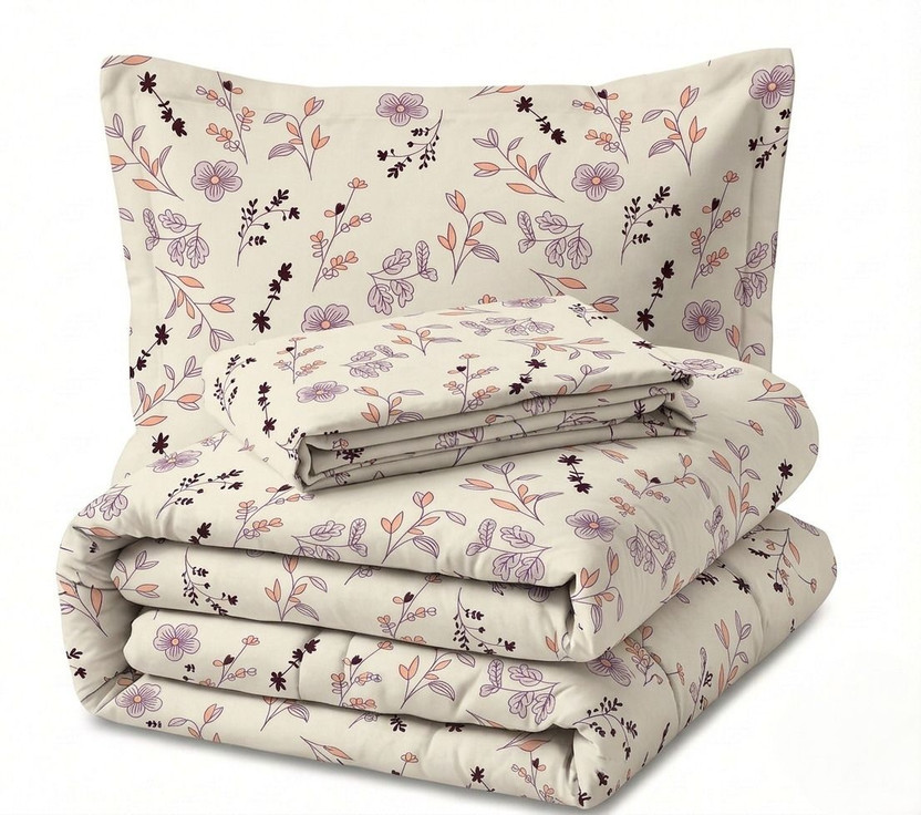 BSB HOME Cotton Single Sized Bedding Set(Beige , Light Brown, Complete 3pcs Bedding Set | 1 Reversible Comforter | 1 Single Bed Sheet | 1 Pillow Covers)