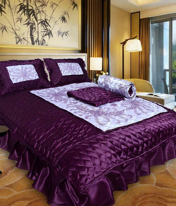 PRISHAA PRISHAA Satin Queen Sized Bedding Set(Purple, 1 Bedsheet, 2 Pillow Cover) - Flipkart Deal