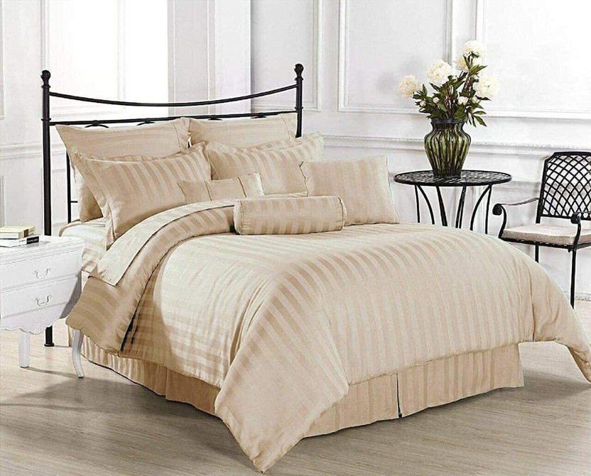 Priscilla Satin Single Sized Bedding Set(Cream, 1 Comforter, 1 Bedsheet, 1 Pillow Cover)