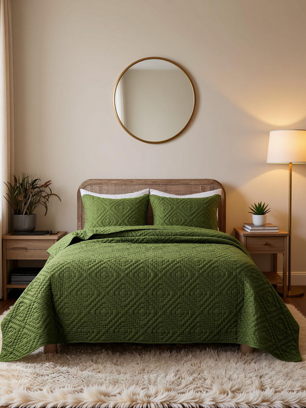 BSB HOME Cotton Double King Sized Bedding Set(Olive Green, 1 King Size Bed Cover & 2 Pillow Covers)