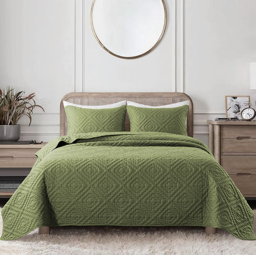 BSB HOME Cotton Double King Sized Bedding Set(Olive Green, 1 King Size Bed Cover & 2 Pillow Covers)