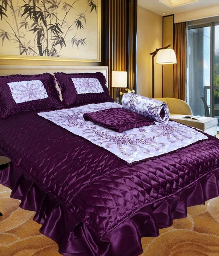 Flyrra Satin Double King Sized Bedding Set(Falsa_3Pcs_VIP_BeddingSet, 1 Bedsheet, 2 Pillow Cover)