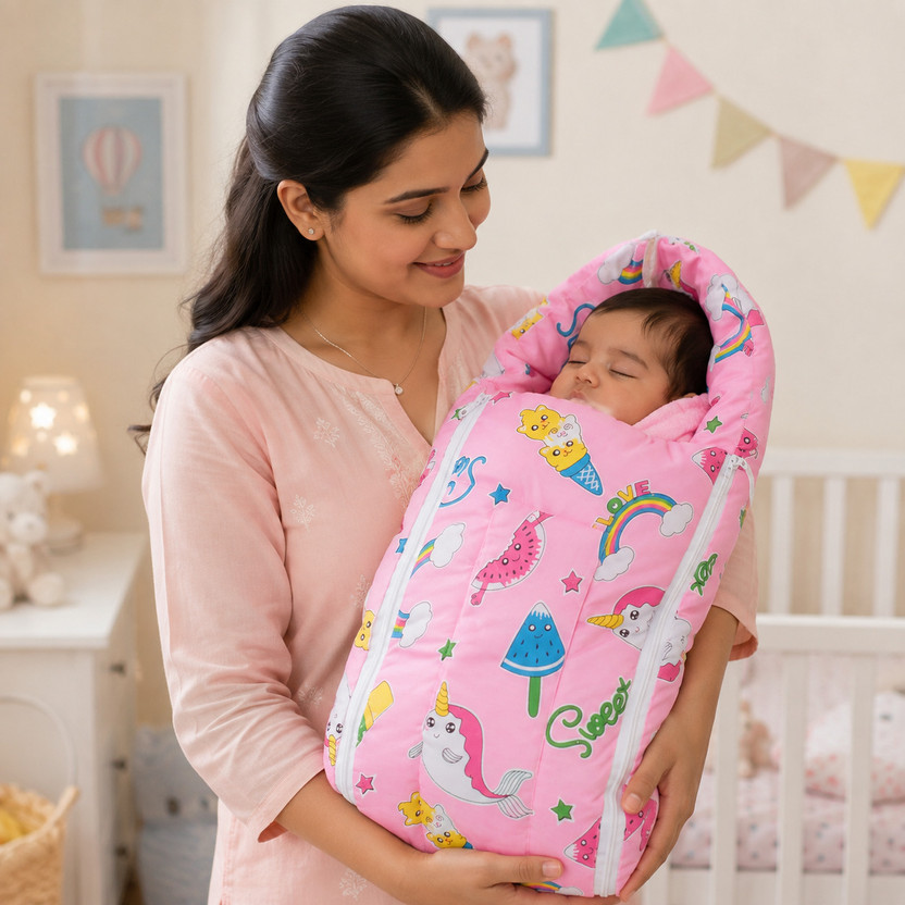 First Vision Cotton Baby Bed Sized Bedding Set(Pink, 1 Sleeping Bag)