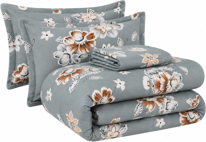 AMEYAA Microfiber Double King Sized Bedding Set(Grey, ( 4pcs Bedding Set | 1 Comforter 1 Double Bed Sheet 2 Pillow Covers), Complete 4pcs Bedding Set)
