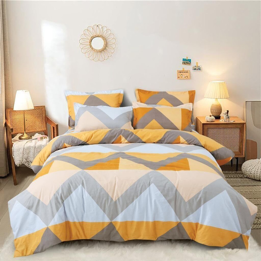 TH Decors Cotton, Microfiber Queen Sized Bedding Set(Multicolor, 1 Comforter, 1 Double bed bedsheet, 2 pair of PIllow Covers)