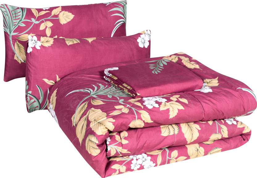 Flipkart SmartBuy Microfiber Double Sized Bedding Set(Mulberry, Complete 4pcs Bedding Set | 1 Reversible Comforter | 1 Double Bed Sheet | 2 Pillow Covers)