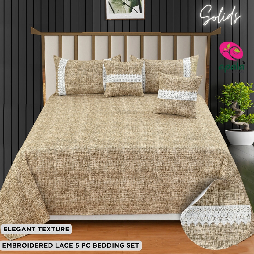 Apala Apala Microfiber Double King Sized Bedding Set(Brown, 1 Double Bedsheet , 2 Emboidered Pillow cover , 2 Cushion Cover) - Flipkart Deal