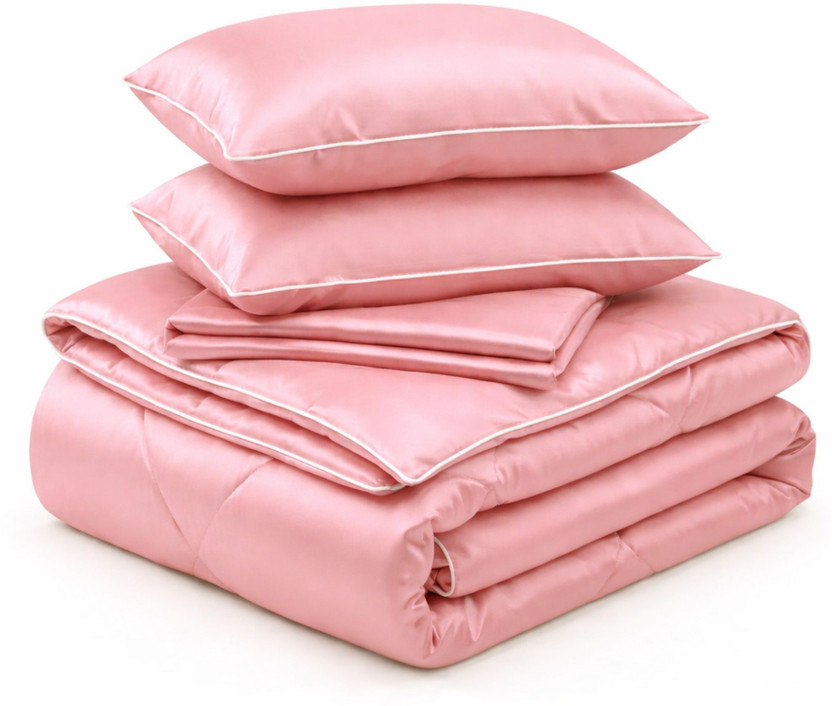 SANMARINO Satin King Sized Bedding Set(Rose Pink, 1 Comforter, 1 Bedsheet, 2 Pillow Cover)