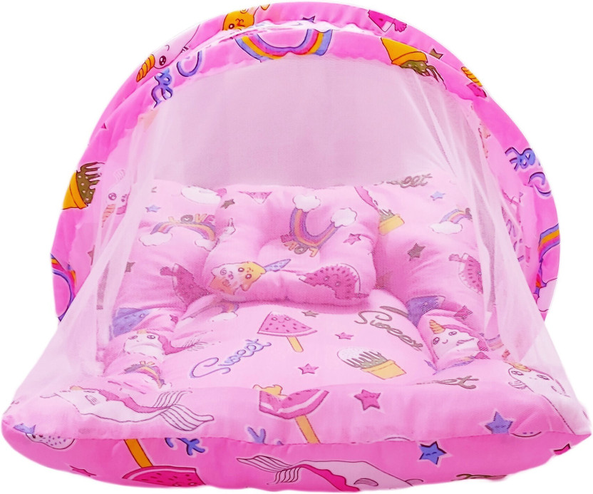 First Vision Cotton Baby Bed Sized Bedding Set(Pink, 1 Pc Baby Mosquito Net, 1 Pc Pillow)