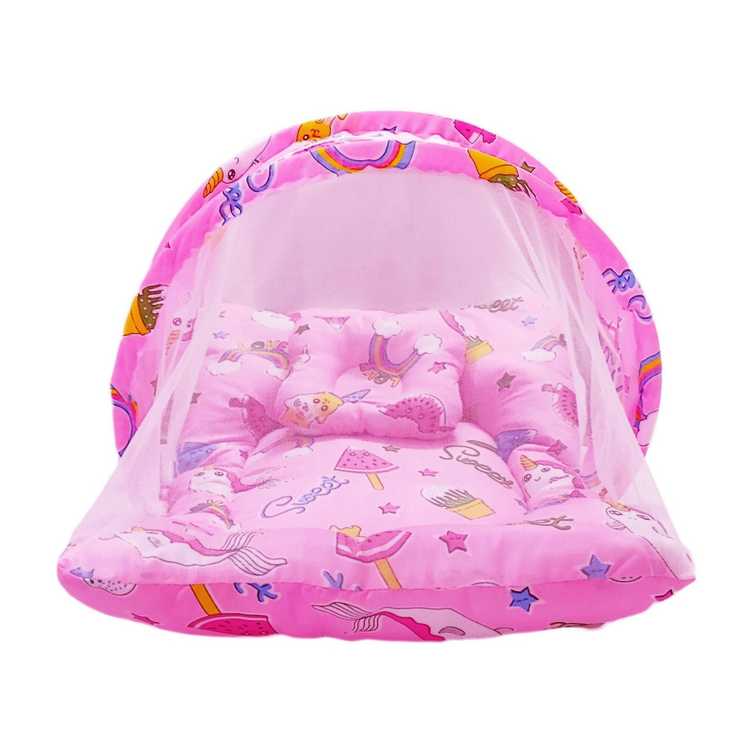First Vision Cotton Baby Bed Sized Bedding Set(Pink, 1 Pc Baby Mosquito Net, 1 Pc Pillow)
