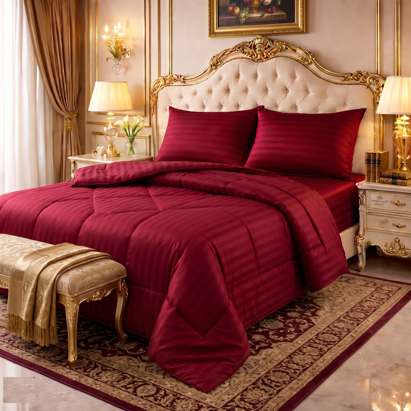Floating Dreams Cotton Double Sized Bedding Set(Maroon, King Size Bedsheet With AC Comforter and two Pillow Cover)
