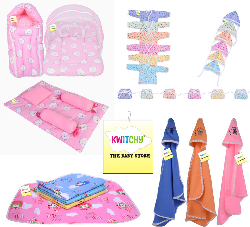 Kwitchy Kwitchy Baby Products All Gifts Set for New Born Bedding & Clothing Combo standard Crib(Fabric, Pink) - Flipkart Deal
