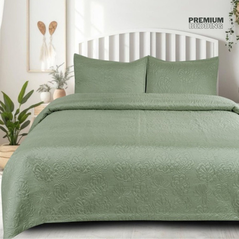 hidecor Microfiber Double King Sized Bedding Set(Green, 1 Bed cover With 2 Pillow Cover)