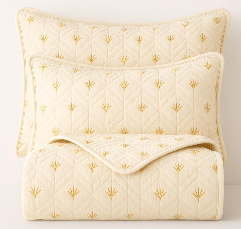 SANMARINO Cotton King Sized Bedding Set(Beige, 1 Pcs Quilted Bedspread With 2 Pillow Cover)