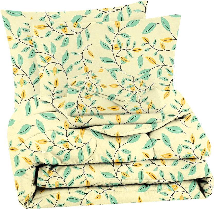 VAS COLLECTIONS Cotton Double King Sized Bedding Set(Lemon green, 1 Comforter, 1 Bedsheet, 2 Pillow Cover)