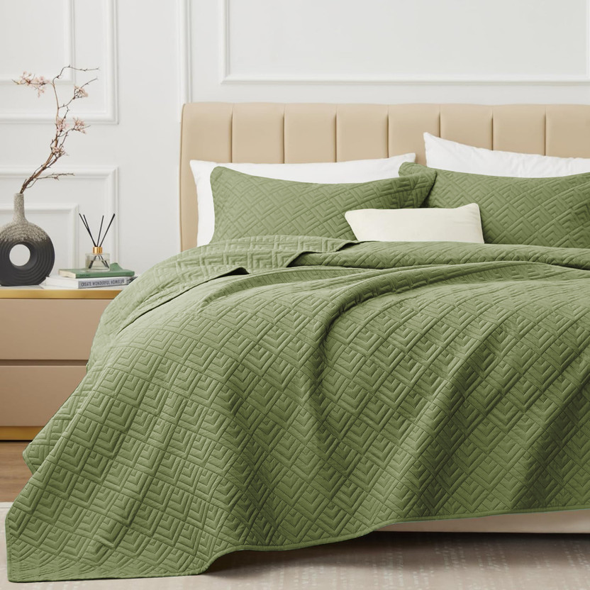 BSB HOME Cotton Double King Sized Bedding Set(Olive Green, 1 King Size Bed Cover, 2 Pillow Covers)
