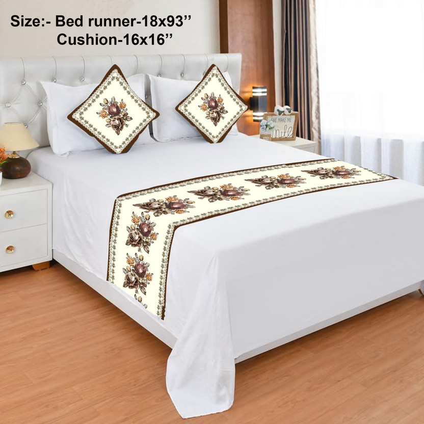 A CUBE LUXURY SOLUTIONS Velvet, Jacquard King Sized Bedding Set(White, Brown, 2 Cushion Cover, 1 Bed Runner)