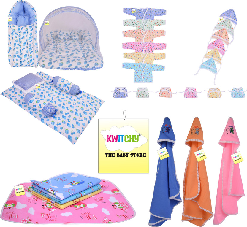 Kwitchy Kwitchy Baby Products All Gifts Set for New Born Bedding & Clothing Combo standard Crib(Fabric, Blue) - Flipkart Deal