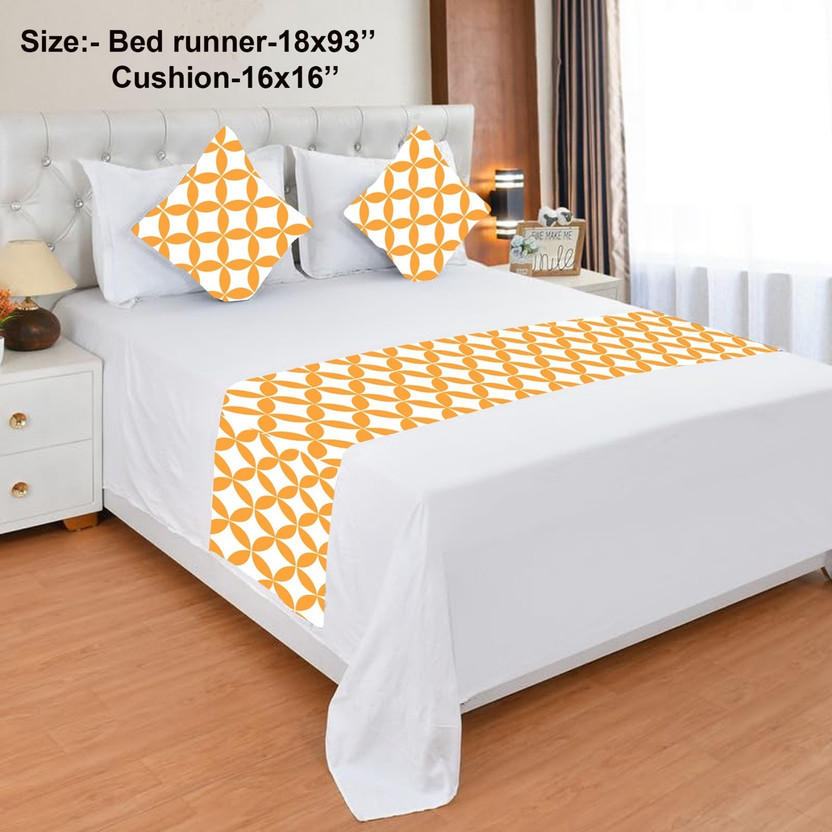 EXOTICE Jacquard, Velvet King Sized Bedding Set(White, Yellow, 2 Cushion Cover, 1 Bed Runner)