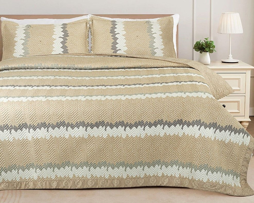 VAS COLLECTIONS Cotton King Sized Bedding Set(Beige, 1 Bedcover With 2 Pillows Covers)