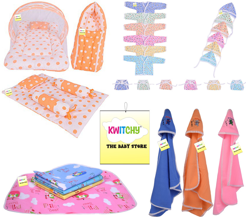 Kwitchy Kwitchy Baby Products All Gifts Set for New Born Bedding & Clothing Combo standard Crib(Fabric, Orange) - Flipkart Deal