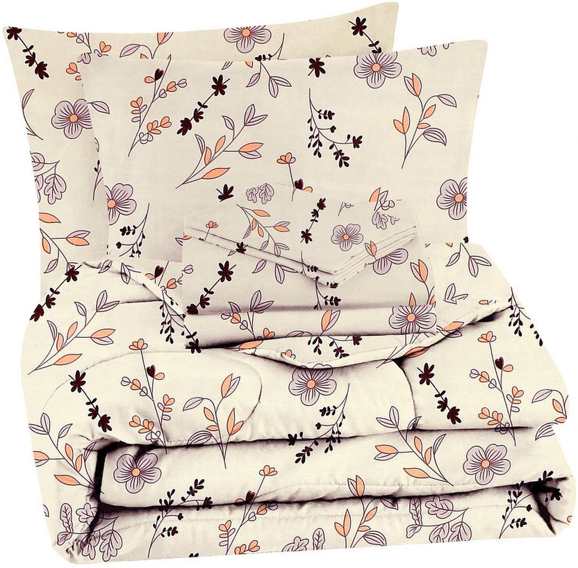 VAS COLLECTIONS Cotton Double King Sized Bedding Set(Off White, 1 Comforter, 1 Bedsheet, And 2 Pillow Covers)
