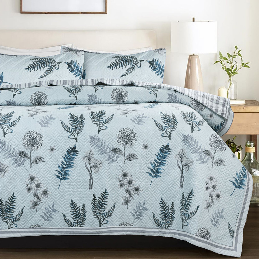 SANMARINO Cotton King Sized Bedding Set(Slate Gray, 1 Pcs Quilted Bedspread With 2 Pillow Cover)
