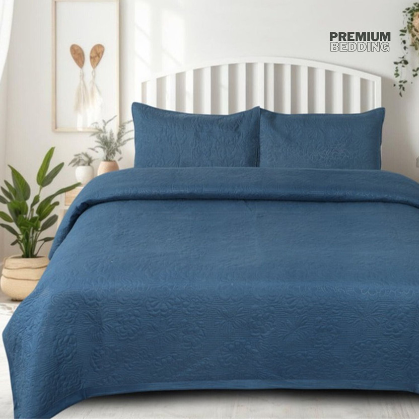 hidecor Microfiber Double King Sized Bedding Set(Blue, 1 Bed cover With 2 Pillow Cover)