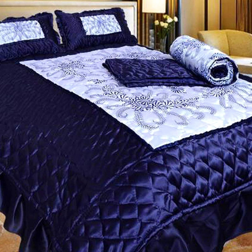 RAMESHTH Satin Queen Sized Bedding Set(Blue, 1 Bedsheet, 2 Pillow Covers)