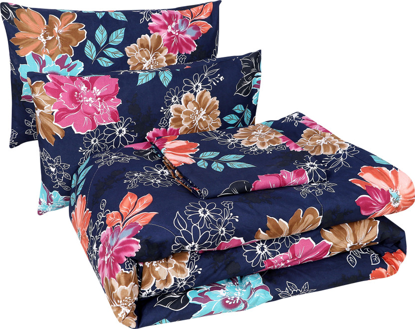 Flipkart SmartBuy Microfiber Double King Sized Bedding Set(Multicolor, Complete 4pcs Bedding Set | 1 Reversible Comforter | 1 Double Bed Sheet | 2 Pillow Covers)