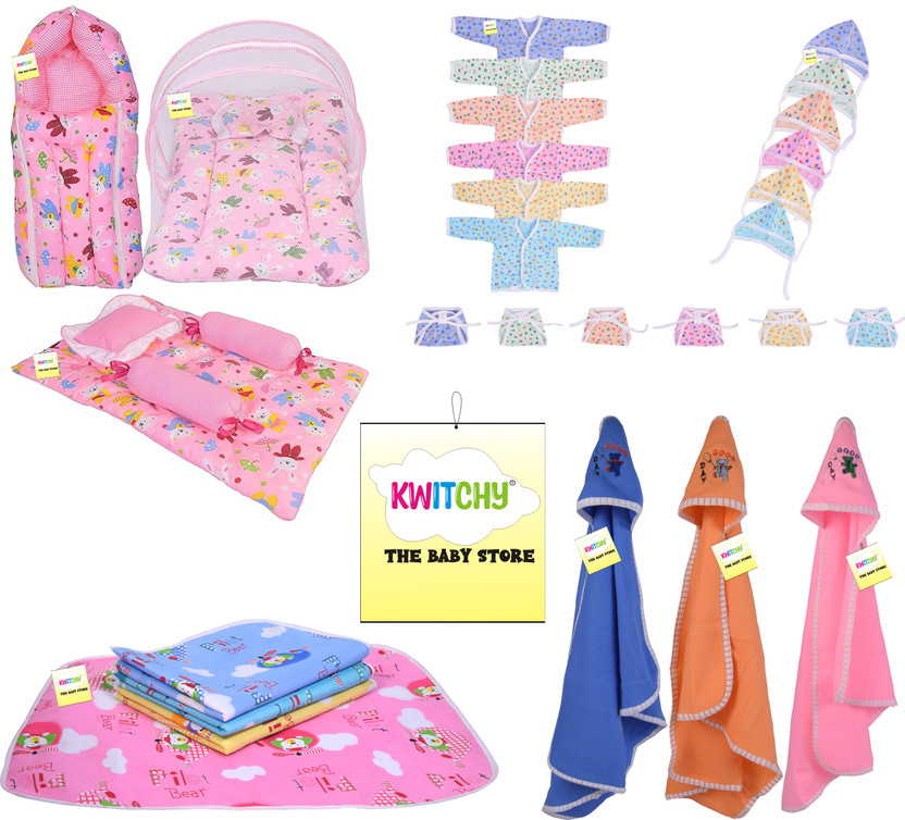 Kwitchy Kwitchy Baby Products All Gifts Set for New Born Bedding & Clothing Combo standard Crib(Fabric, Pink) - Flipkart Deal