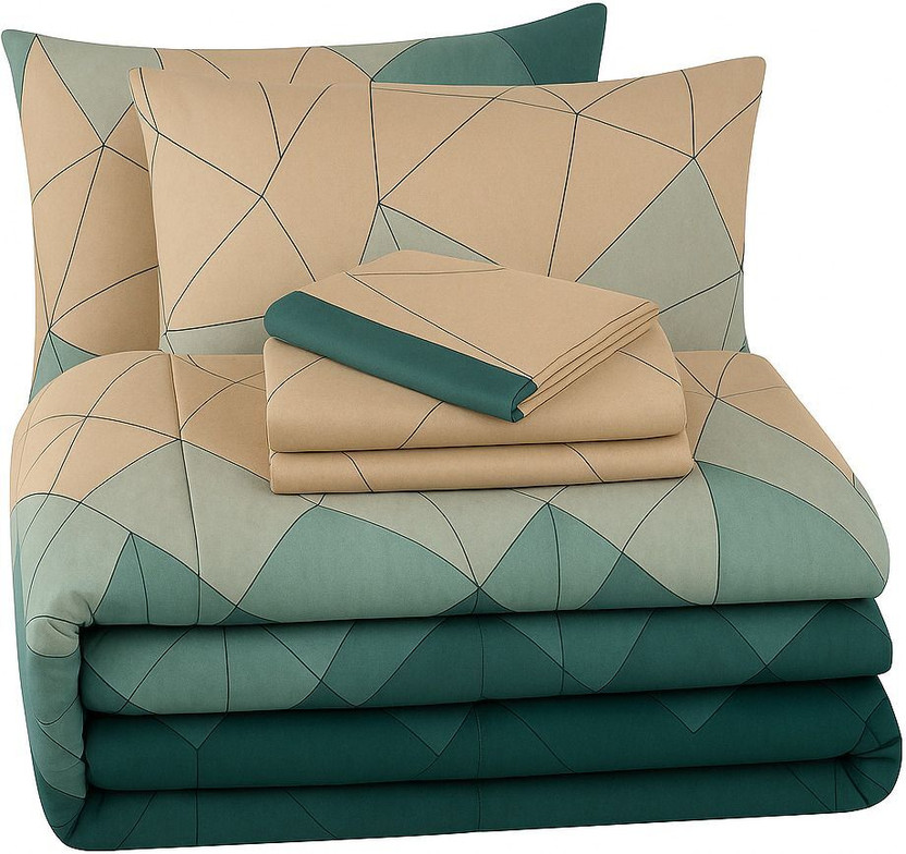 VAS COLLECTIONS Cotton Double King Sized Bedding Set(Orange, Green, 4PCS SET -1 Double Bed Comforter, 1 Flat bedsheets, 2 Pillows covers)