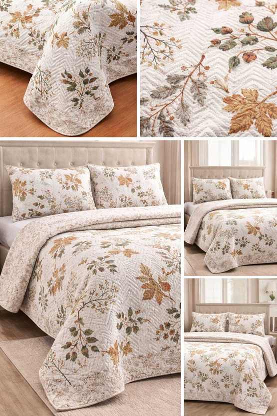 EMLY Cotton Queen Sized Bedding Set(Cream, 1 bedsheet , 2 pillow cover)