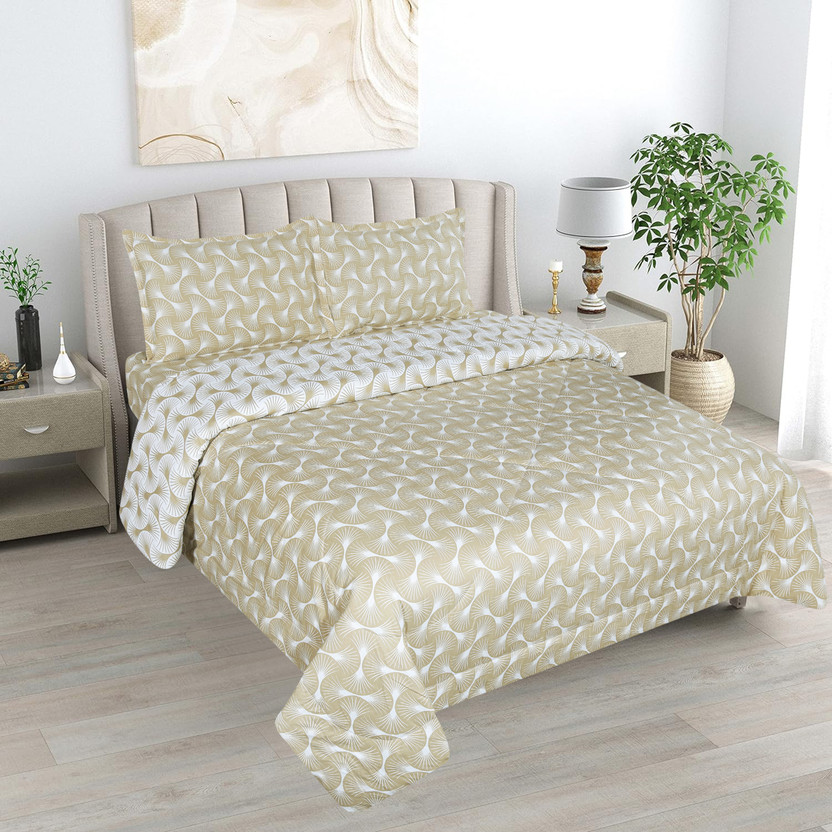 CARLTON LONDON Microfiber Queen Sized Bedding Set(Olive Green & White, Pack Of 4)