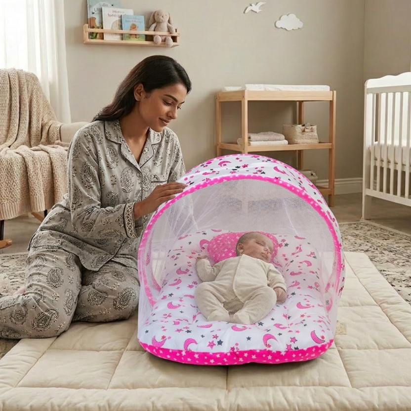 Miss & Chief by Flipkart Cotton Baby Bed Sized Bedding Set(Pink, 1 Mosquito Net Bed, 1 U-Shape Pillow)