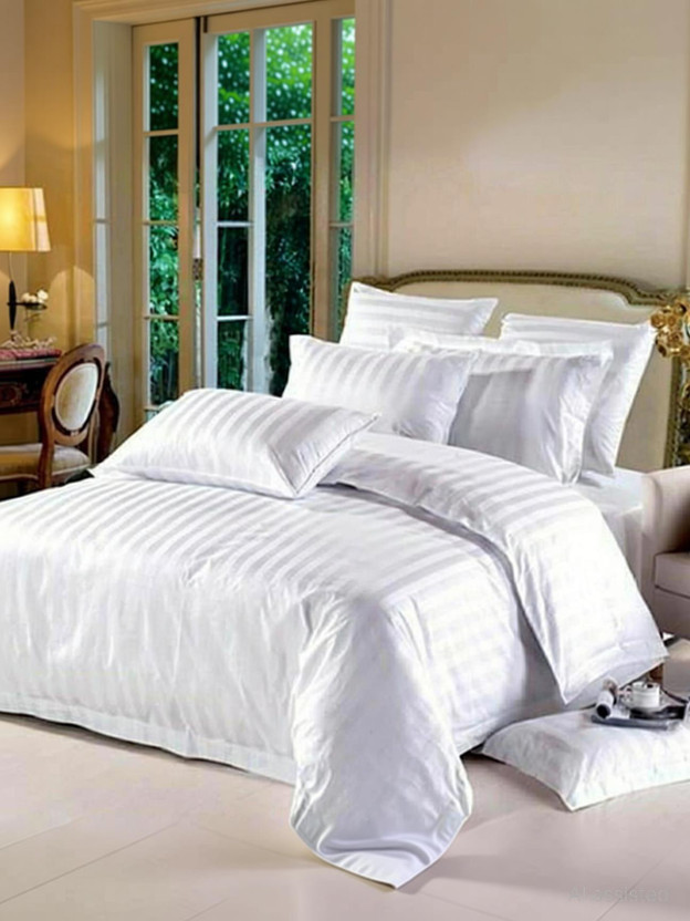 Livmoda Satin King Sized Bedding Set(White, 1 King Size comforter with 1 Double Bedsheet with 2 Pillow Covers)