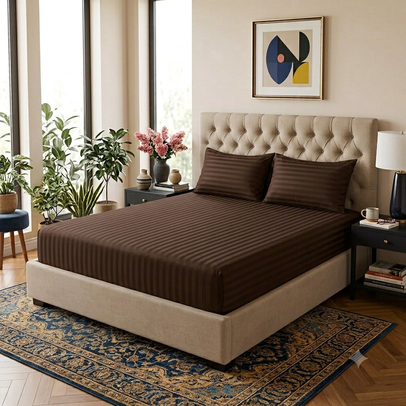 ELEGANT ELEGANT WEAVERS Microfiber Double Flat 144 TC Striped 1 Summer Bedsheet with 2 Pillow Covers(Brown) - Flipkart Deal