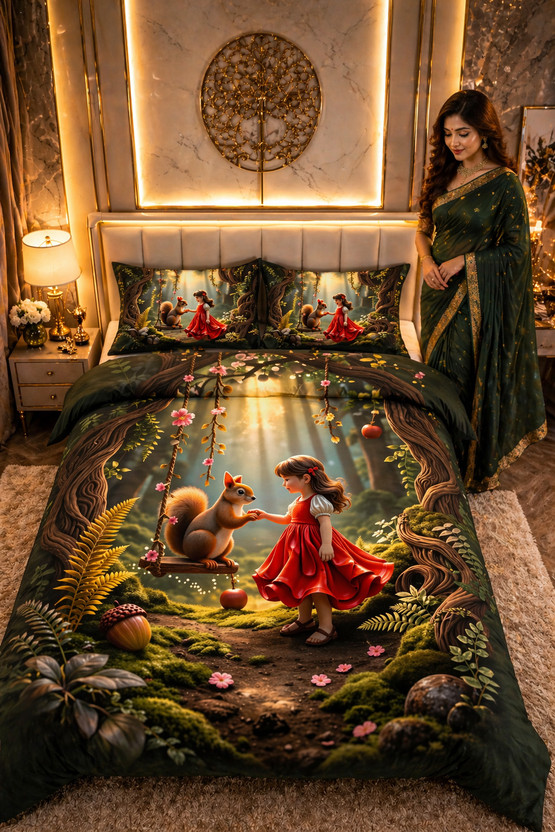 Adidev Cotton Double, King Flat 400 TC Animal 1 Bedsheet(7D Real Look LION Bedsheet 90x100 Inch with 2 Pillow Cover 18x28 Inch)