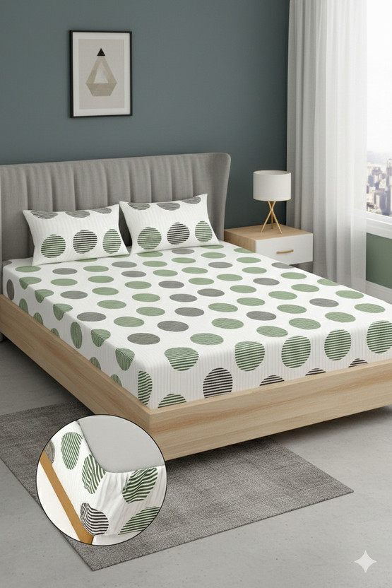 YaAkholic Microfiber Double Fitted (Elastic) 242 TC Printed 1 Bedsheet(Green)