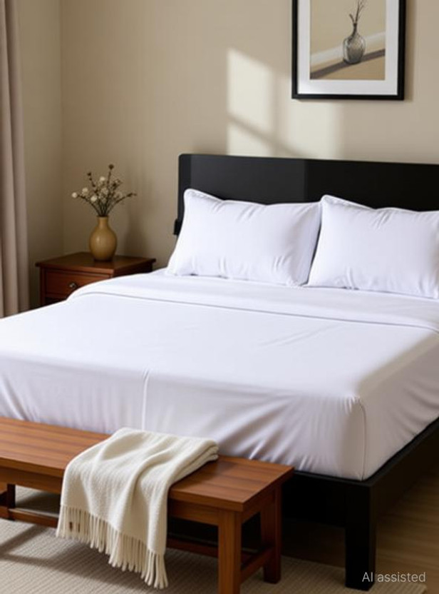 Yashi decor Cotton Double Flat 220 TC Striped 1 Bedsheet with 2 Pillow Covers(White)