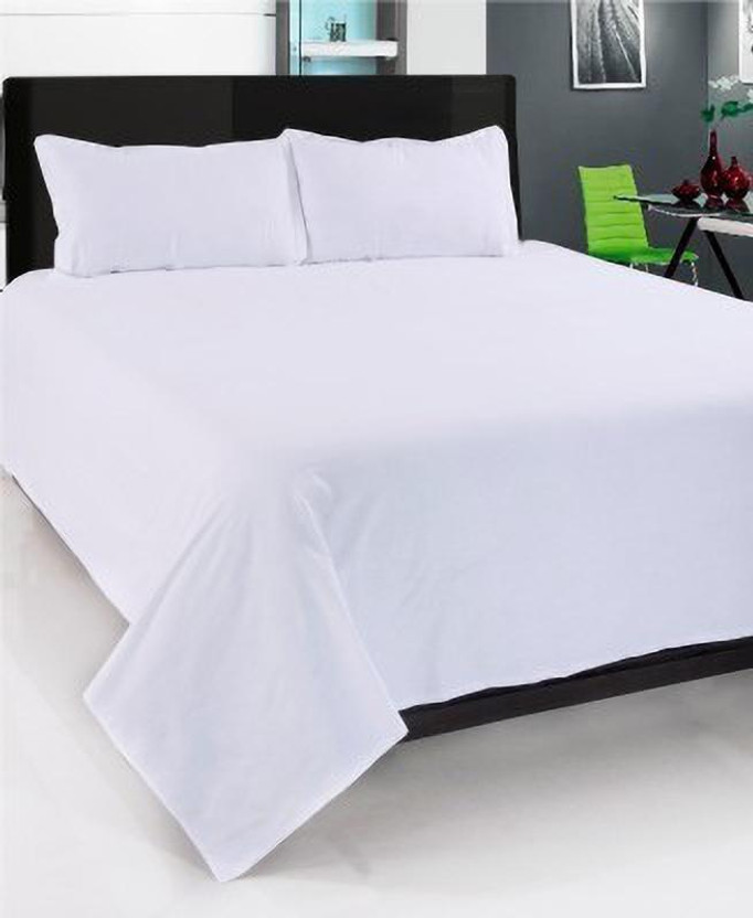 Yashi decor Cotton Double Flat 220 TC Solid 1 Bedsheet with 2 Pillow Covers(White)