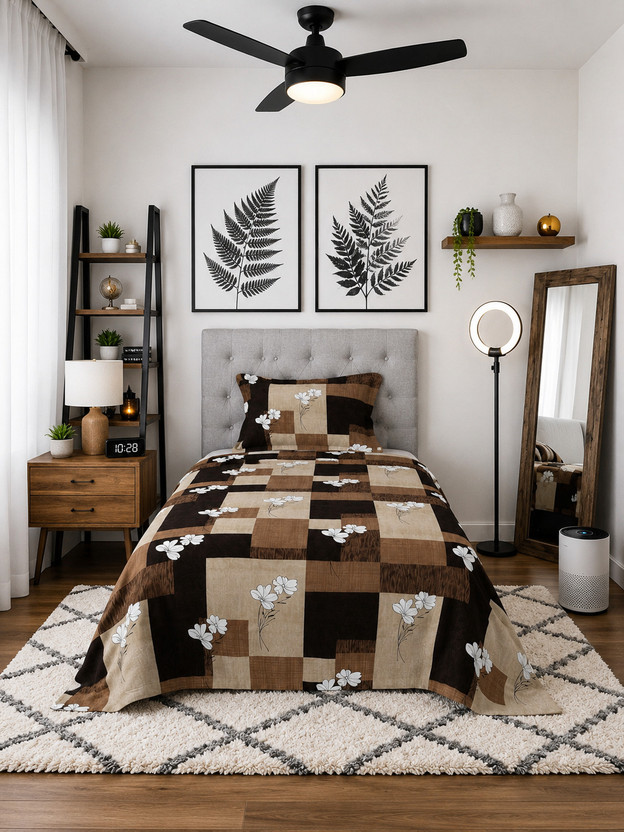 SCHp Cotton Single Flat 320 TC Printed 1 Bedsheet with 2 Pillow Covers(B_2)