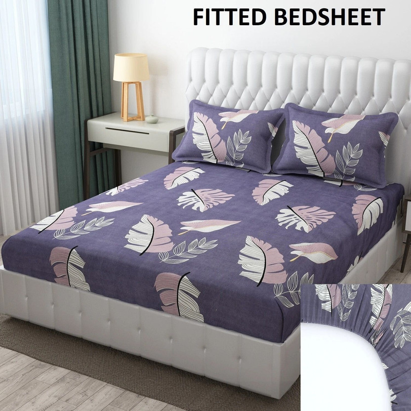 CRAFTEAL CRAFTEAL Cotton Double Fitted (Elastic) 160 TC Self Design 1 Bedsheet with 2 Pillow Covers(Multicolor) - Flipkart Deal