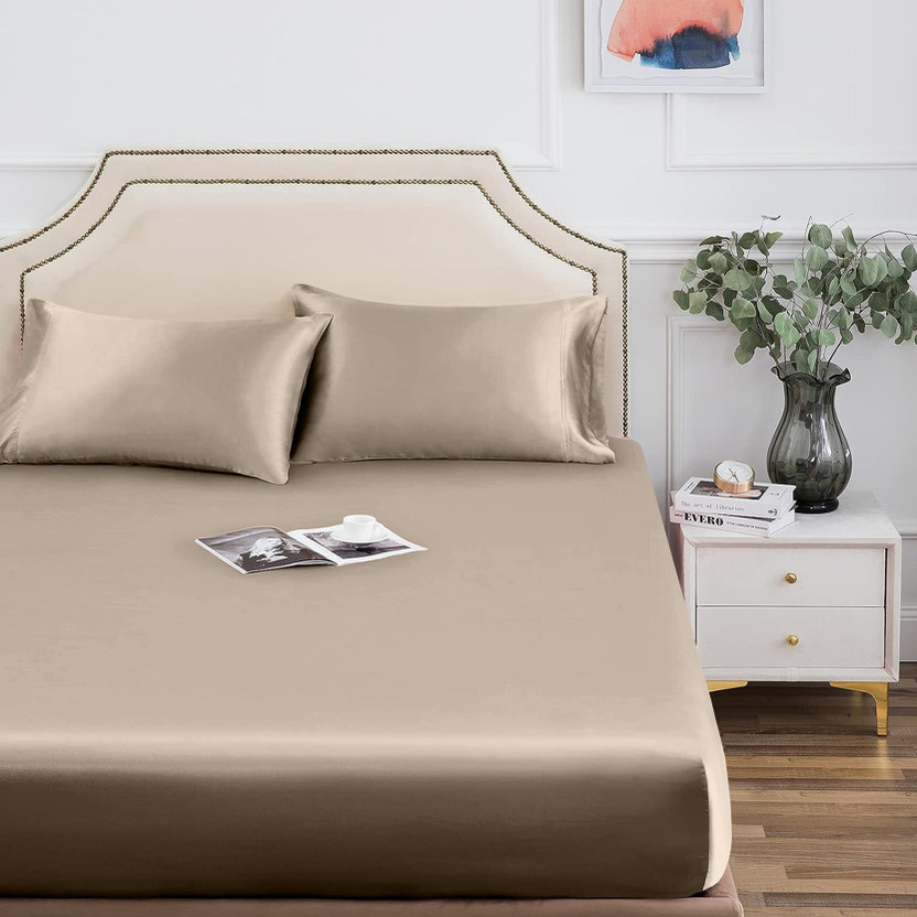 The The Linen Company Viscose Single Fitted (Elastic) 300 TC Solid 1 Bedsheet with 2 Pillow Covers(Taupe) - Flipkart Deal